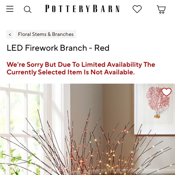 Pottery Barn LED Lit Firework Cascade Branch in Bright Red with Timer - Picture 17 of 17